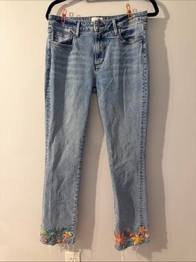 DRIFTWOOD Light Blue Cropped Jeans with Floral Embroidered Ankles